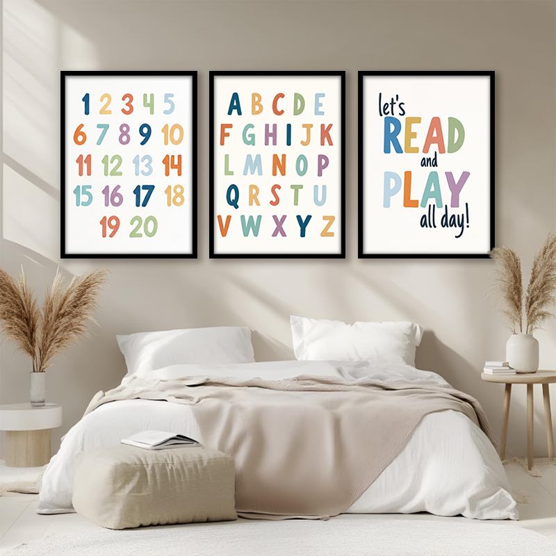 Kids Education Quote - Rainbow ABC Numbers Canvas Wall Art