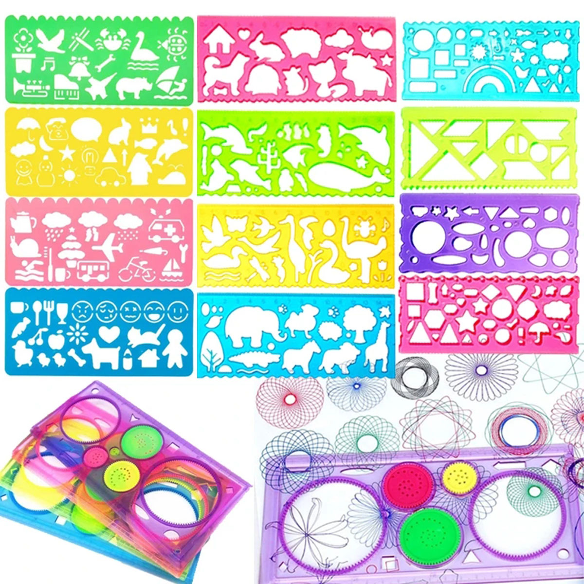 Kids Education Template - Geometry Spirograph Drawing Stencil Set Painting