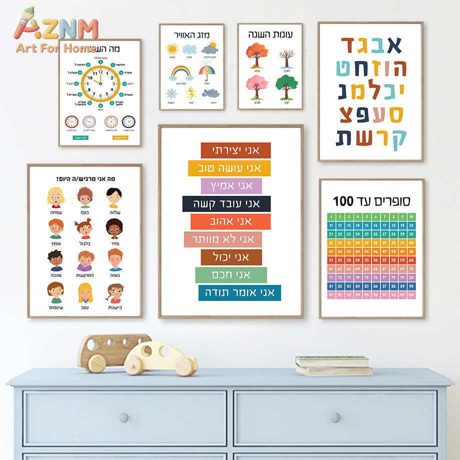 Kids Education Quote - AZNM Hebrew Educational Canvas Wall Art