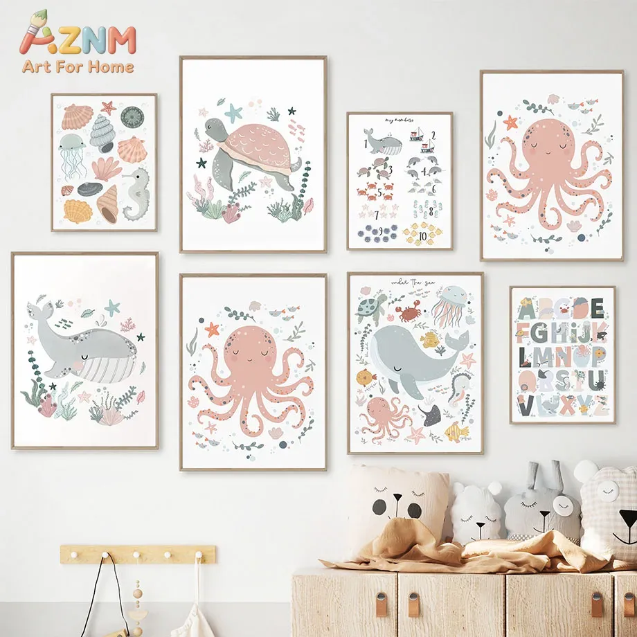 Kids Education Nursery - AZNM Nursery Sea Animal Canvas Wall