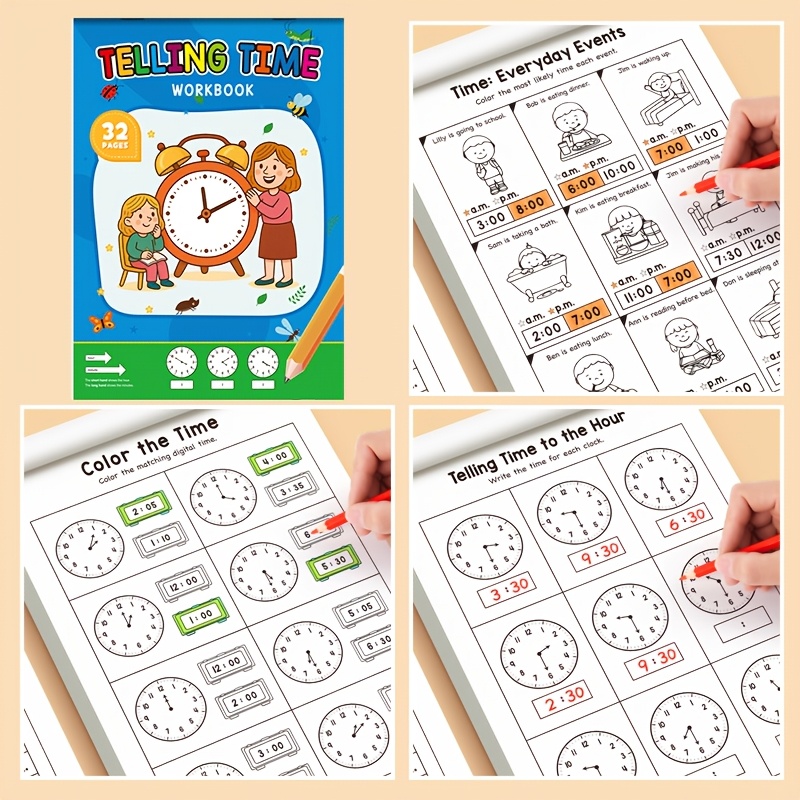 Children Telling Time Practice - đánh giá và giá Learning Workbook Preschool
